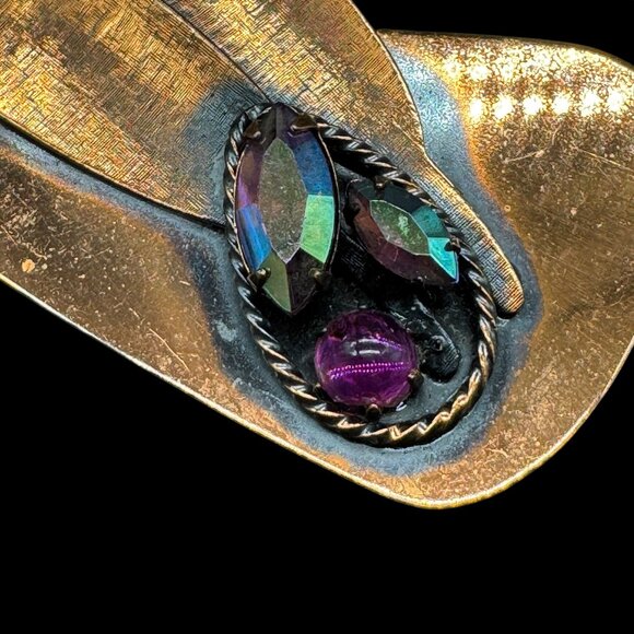 Artisan Made Copper Brooch Teardrop Purple Stone Vintage - Picture 3 of 5